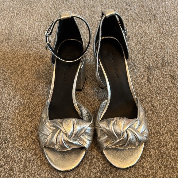 REBECCA MINKOFF Capriana silver ankle strap chunky heel sandal sz 7.5 - Picture 3 of 5